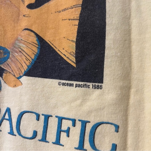 Vintage Ocean Pacific OP 1986 GONE FISHIN Single Stitch Yellow T Shirt XL - Picture 4 of 7
